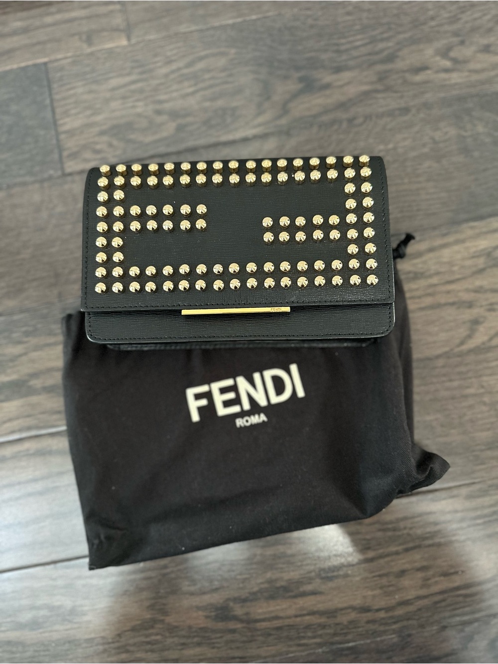 Fendi Black Leather Mini Bag with Gold Stud Detailing